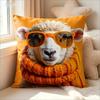 Cool Stylish Sheep Throw Pillow Cover Cute Sheep With Sunglasses And Knit Scarf Print Cushion Case For Funky Home Decor Couch