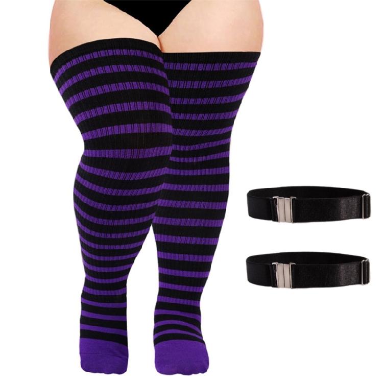 Halloween Weihnachten Gestreifte Gestrickte Oberschenkelhohe Socken für Damen Dicke Oberschenkel Überknielange Strümpfe Super Elastische Strumpfwaren