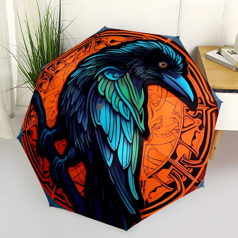 1pc Raven SymbolAutomatic Folding Umbrella, Portable Collapsible Design, Casual Outdoor Accessory, for All Seasons 071