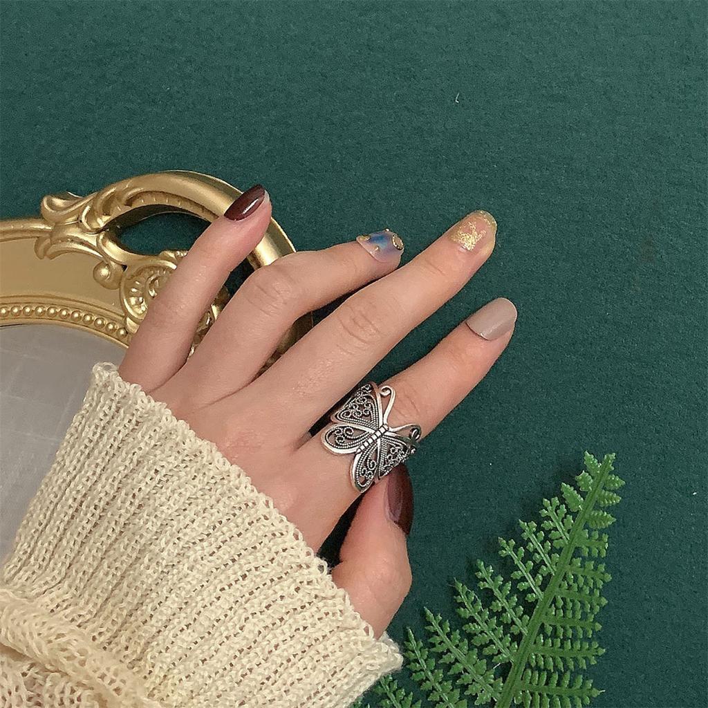 Retro Boho Butterfly Ring For Women Fashion Silver Color Owl Angel Wing Cat Animal Irregular Opening Rings Vintage Jewelry Gift