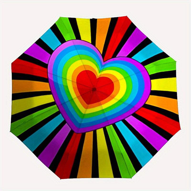

1pc Rainbow Heart Automatic Folding Umbrella, Portable & Foldable Design with 8 Ribs, Casual Outdoor Accessory Halloween and Christmas gifts