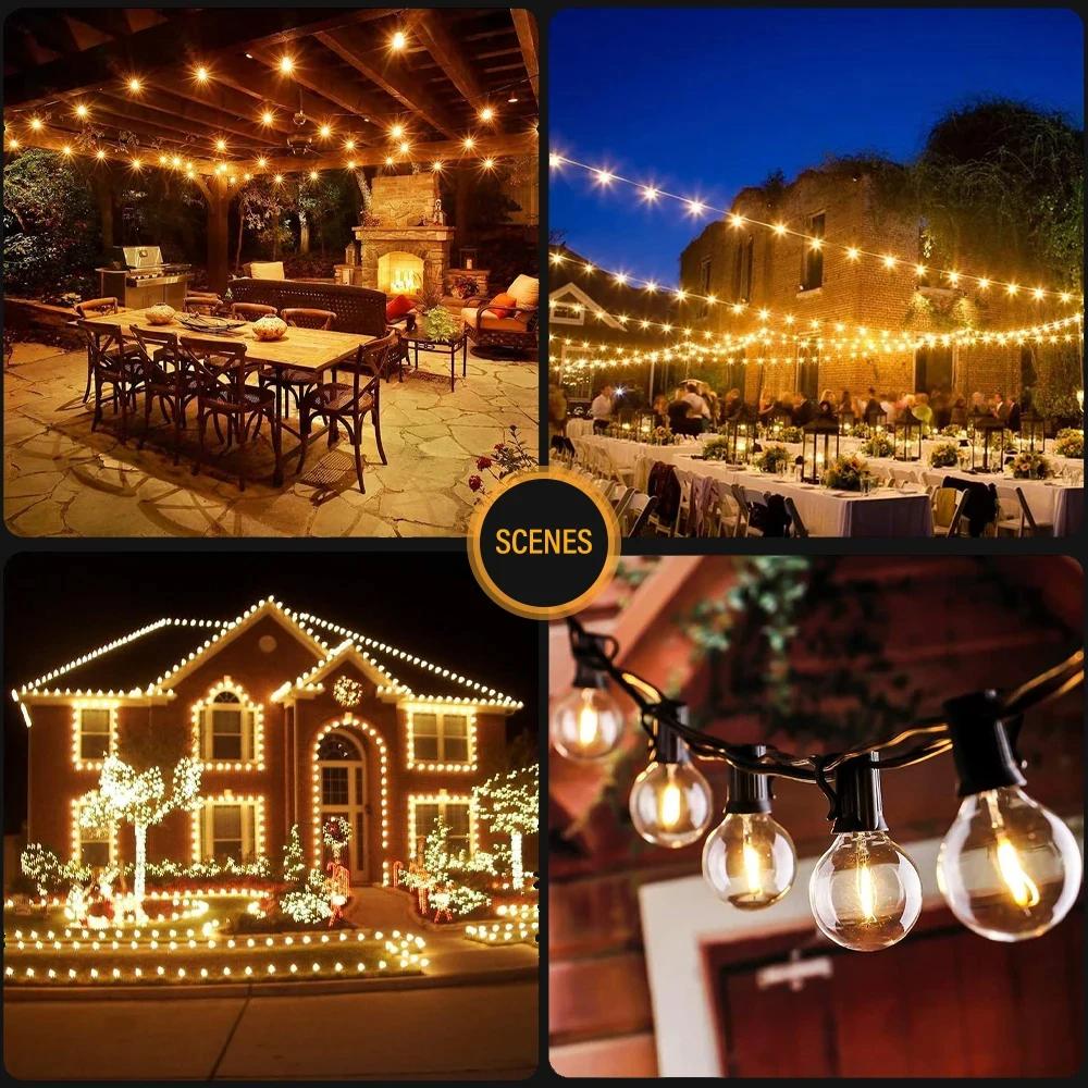 LED G40 Ball String Lights Clear Outdoor IP44 Waterproof Vintage Bulb for Backyard Terrace Garden Pub Christmas Party Decoration