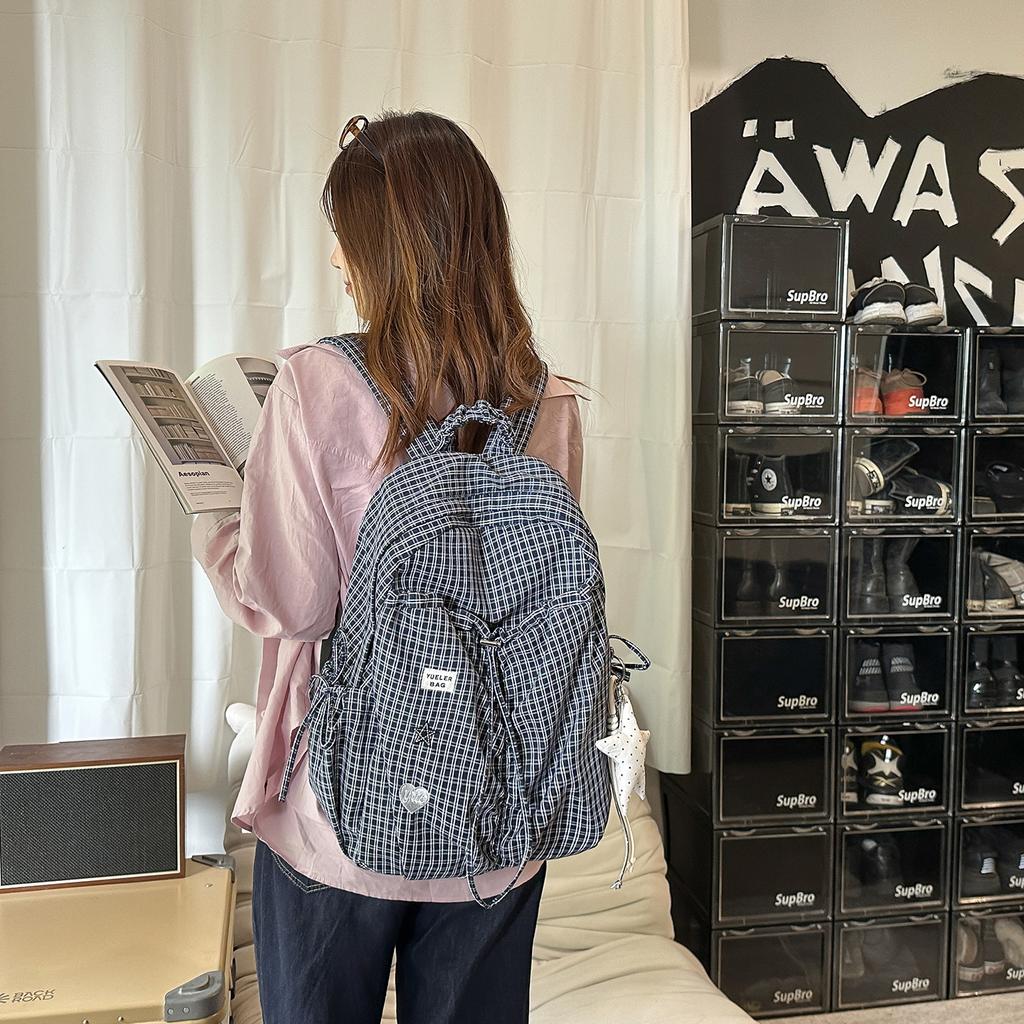 Schoolbag Japanese Large-capacity Versatile Plaid Backpack 1011 New Simple Drawstring Leisure Commuter Mountaineering Light Bag