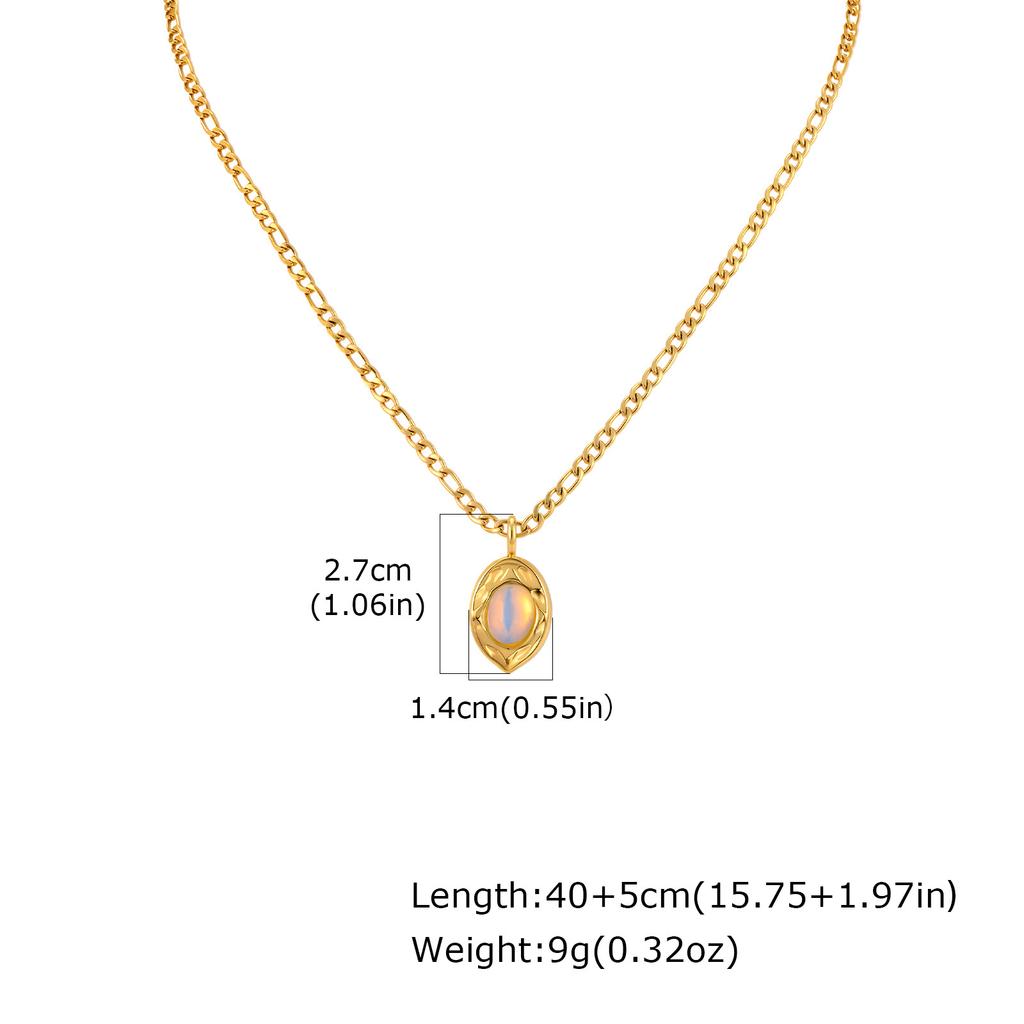 Foreign Trade Jewelry, Retro High-End Stainless Steel Natural Stone Pendant Necklace Female Nc-2534