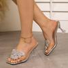 Diamond Bow High-heeled Slippers for Women with Crystal Heel and Pointed PVC Toe Exposed Fashion Sandals