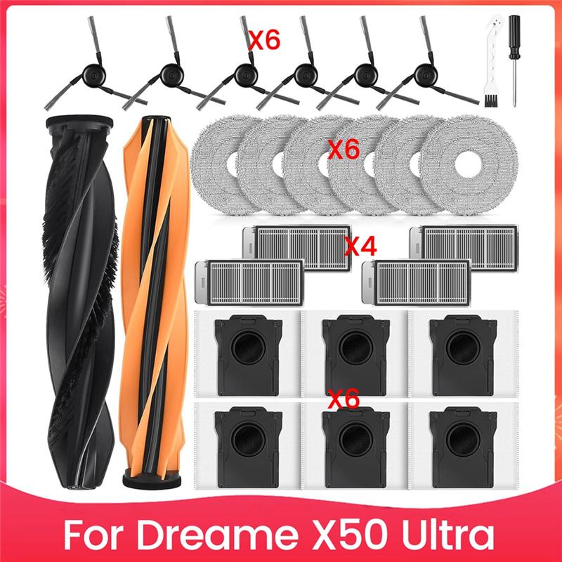 

A65T-Replacement Parts For Dreame X50 Ultra Robot Vacuum Accessory Kit Main Side Brushes Hepa Filter Mop Cloth Dust Bags