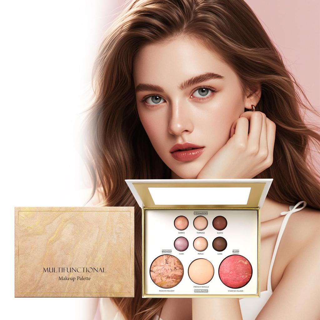 All-in-one Makeup Palette with Eye Shadow, Contouring, Blush, Highlighter, and Eyelid Brightening In One; Versatile Makeup
