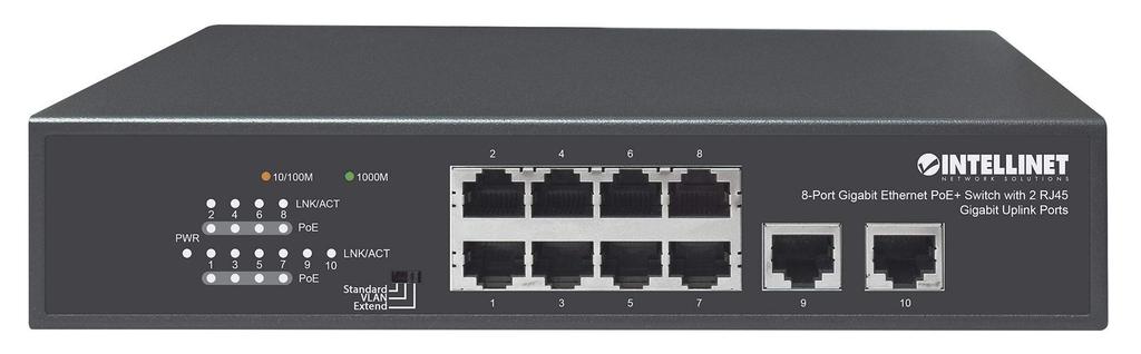 Intellinet Network Solutions Gigabit Ethernet Switch with 2 RJ45 Gigabit Uplink IEEE Power Over Ethernet 120 Desktop 8-Port PoE+ Ports, 802.3at/af