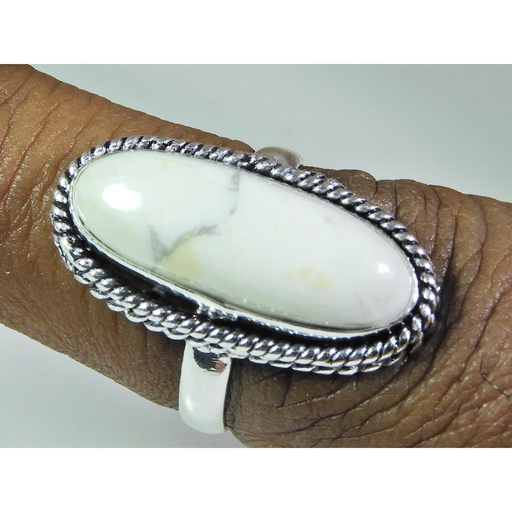 Natural Howlite 925 Solid Sterling Silver Ring Size US-8 PG-138