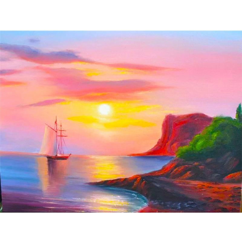 Full Round Square Diamond Painting Cross Stitch 5D DIY Diamond Embroidery Sea Scenery Rhinestone Pictures Home Decoration