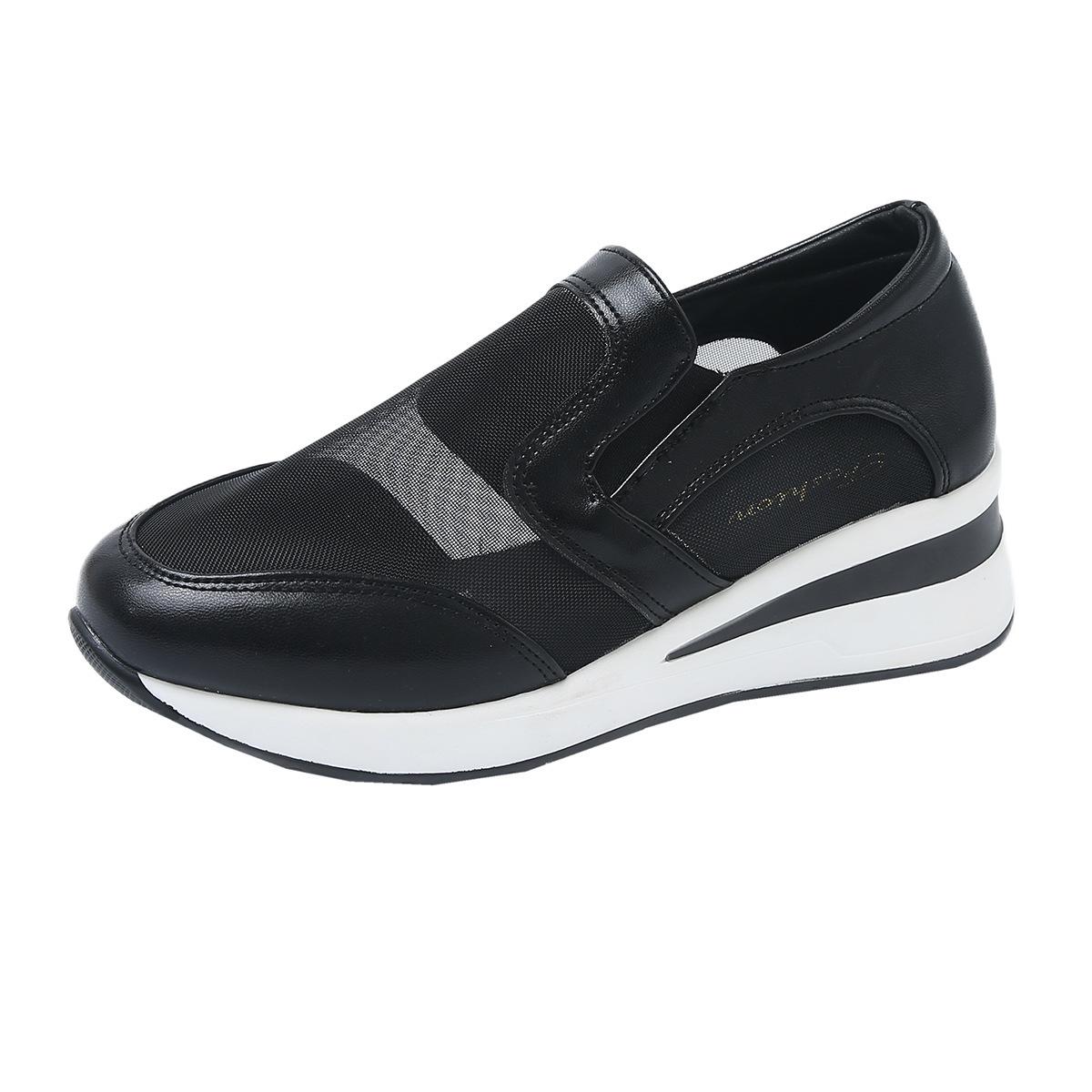 

2025 весна и осень новая сетчатая пряжа однотонная обувь большого размера с круглым носком модная спортивная женская обувь на платформе повседневная обувь 42 чёрный