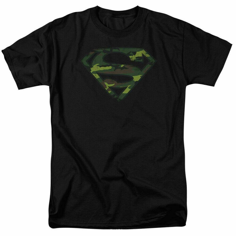 26 Superman Distressed Camo Logo T Shirt Licensed Comic Book Movie Tee Black Unisex T-Shirt XXL