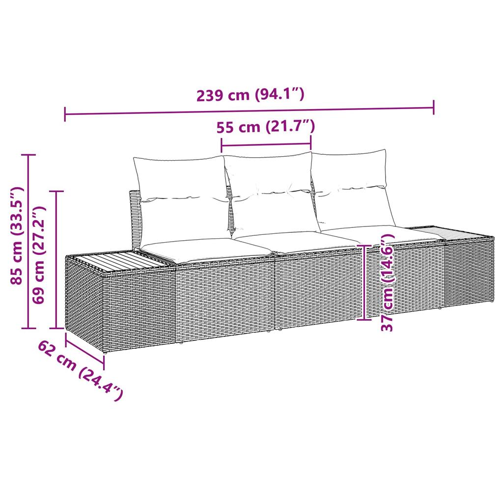 Garden Sofa Set with Storage 3 pcs Black Poly Rattan