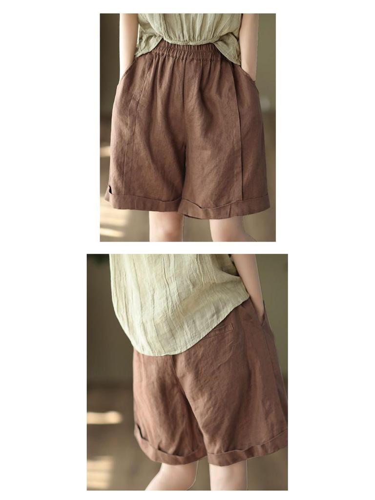Women's High-Waist Elastic Linen Wide-Leg Shorts – Summer Lightweight, Loose, and All-Match