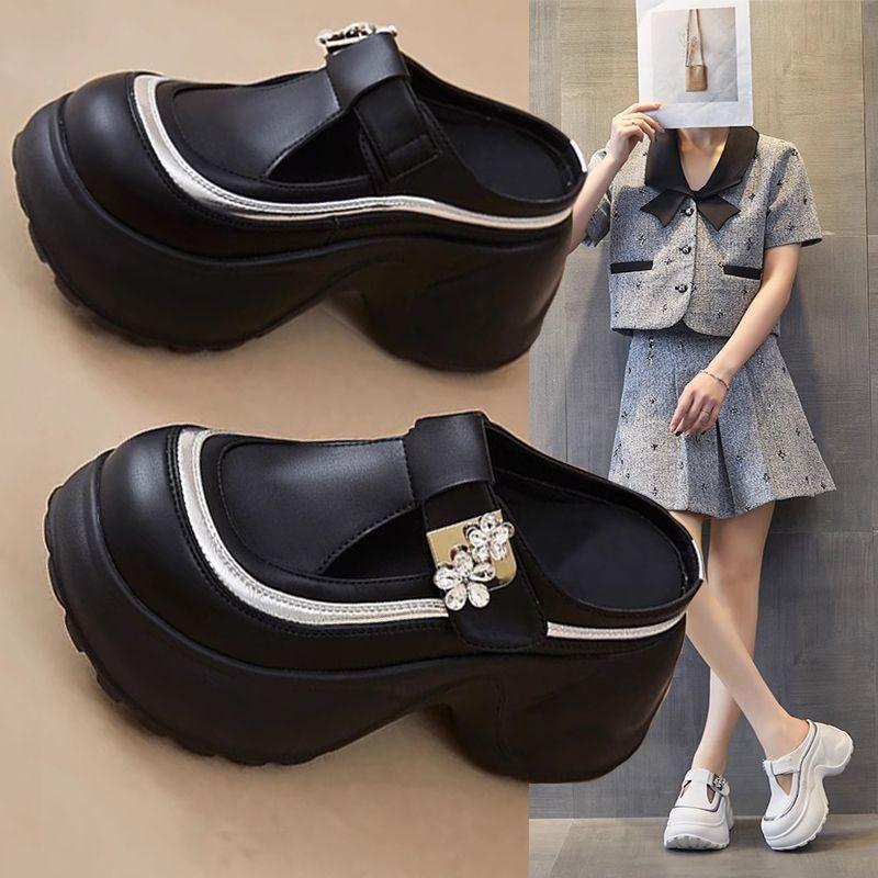Big Head Bag Head Half Slippers Women's Summer Wear 2025 New Thick-soled 8 Cm Higher Cool Slippers Small Women's Shoes