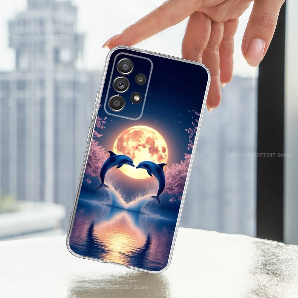 

Ocean Dolphins Cute Phone Case For Samsung A30,71,51,S9,10,20,Ultra,FE,Lite, S22,23,21,PIus,Transparent, Silicone Case SamsungS21
