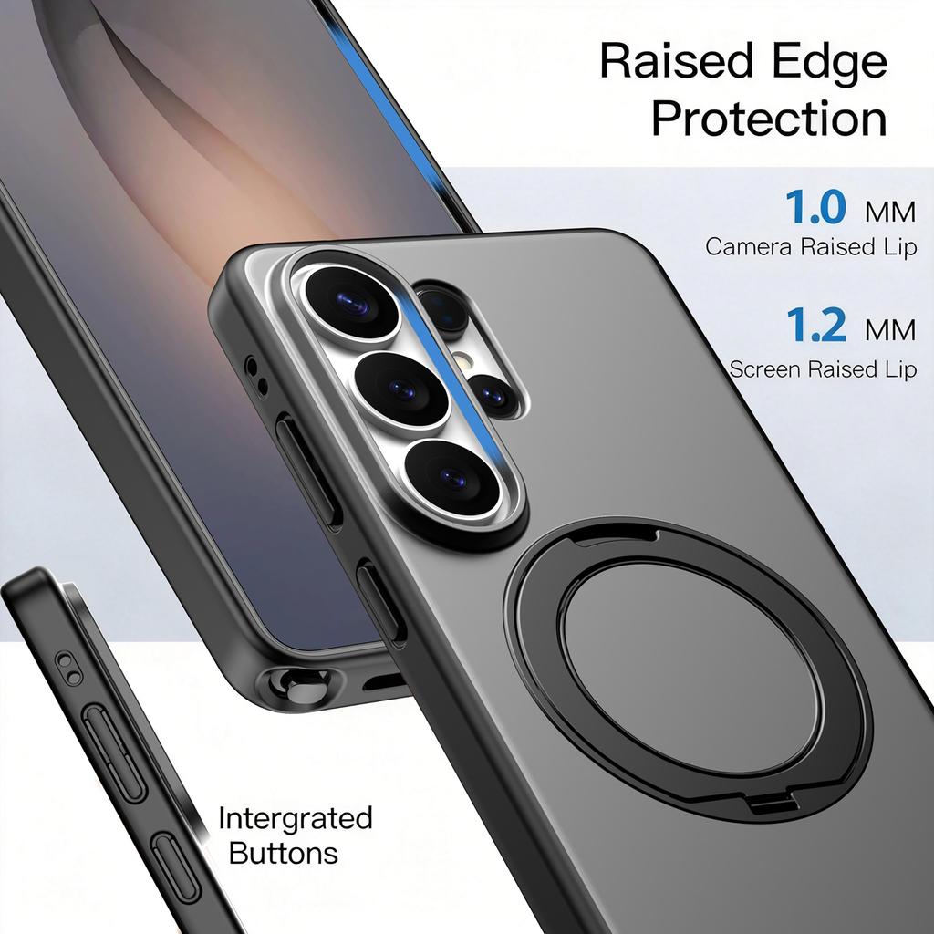 360° Rotating Magnetic Metal Stand Phone Case For Samsung Galaxy S26 Ultra S26Plus S25Ultra S24Ultra Translucent Frosted Cover