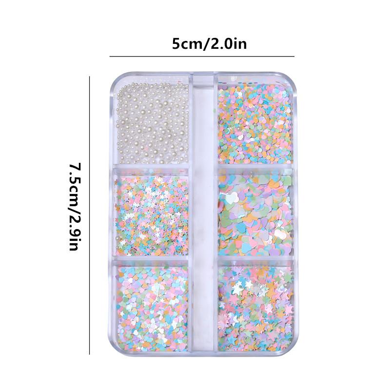 6 Grids Mixed White Pearl Nail Charms 3D Round Pearl Beads Color Sequin Nail Art Rhinestones Manicure Accessories Diy Parts