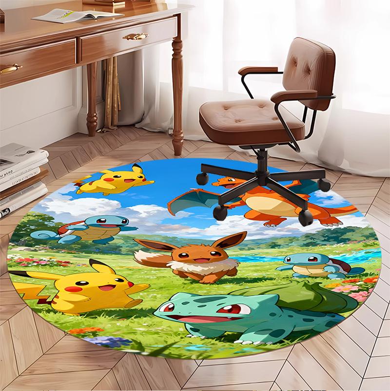 Pokemon Pattern Round Rug, Indoor/Outdoor Mat, for Picnic, Gameroom, Bedroom, Office, Living Room, Home Decor Carpet, Birthday Gift