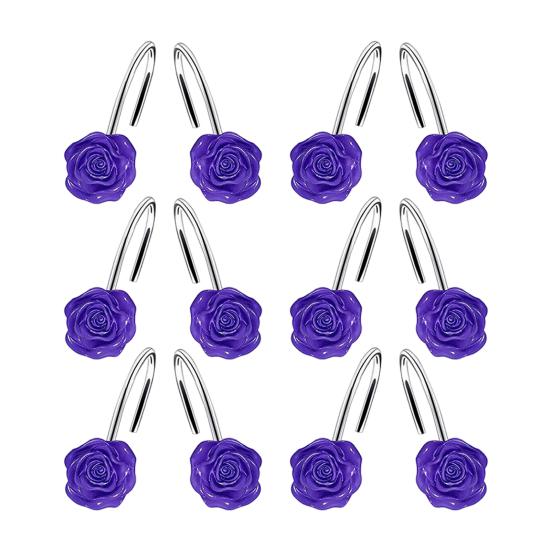 

12 шт. металлических декоративных крючков для занавесок для душа с рисунком розы, нержавеющие кольца для занавесок для душа в ванной комнате, украшения