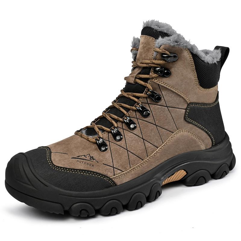 

Large size first-layer pigskin winter high-top men s velvet thermal cotton shoes waterproof Northeast snow boots men s boots 46