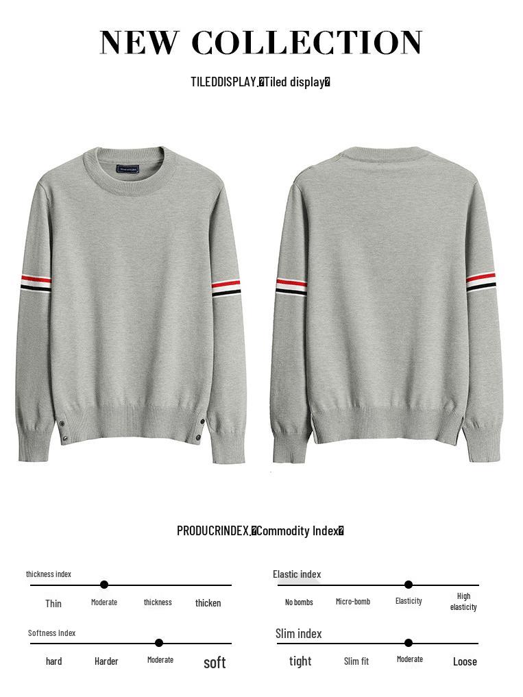 Unisex Striped Contrast Color Pullover Sweater – Round Neck Knit for Spring & Autumn