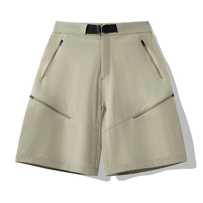 Mountain-Style Outdoor Functional Men's Summer Casual Sports Solid Color Waterproof Zipper Breathable Quick-Dry Five-Point Shorts Trendy