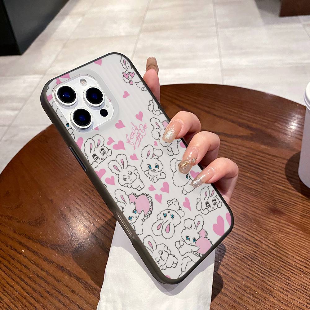 Cute Cartoon Esthers Bunny Phone Case For IPhone 17 16 15 14 13 12 11 Corrugated Frosted Soft Cover Anti-Slip