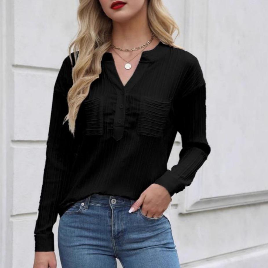 

Women s Shirt V-neck Casual Solid Color Pullover Top Blouses & Shirts M