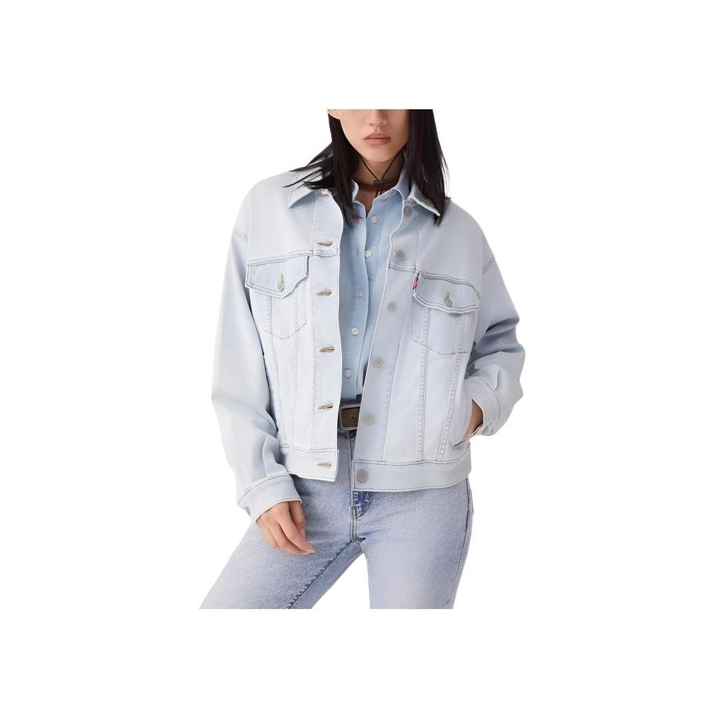 Levis Loose Soft Comfortable Casual Denim Jacket With Collar Long Sleeve Women jackets Light-Blue A1743-0146
