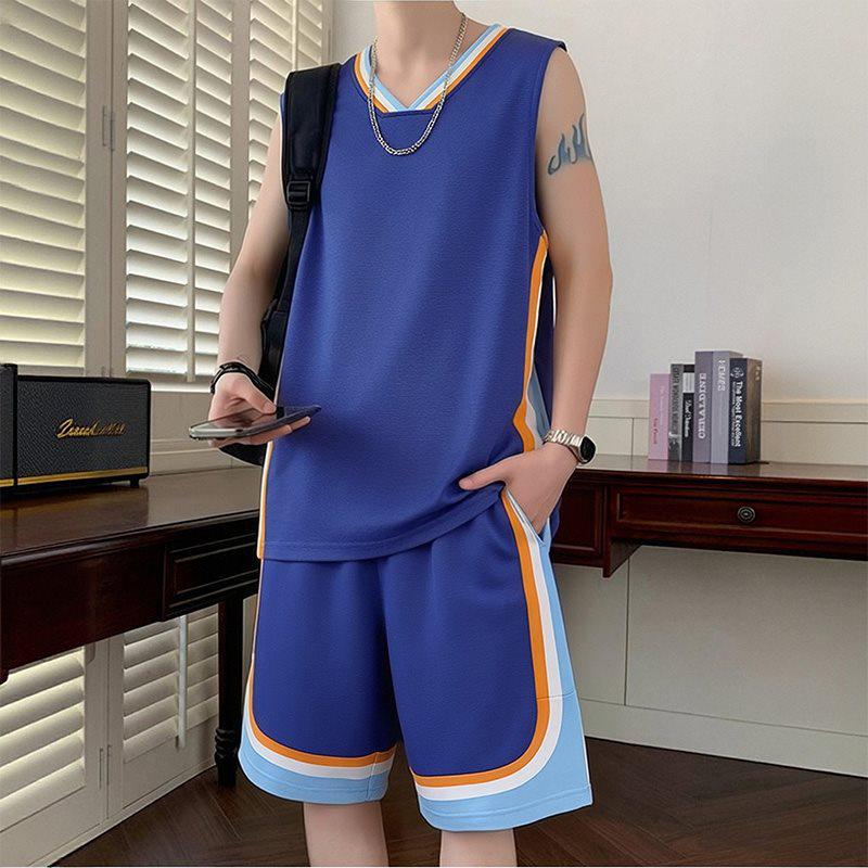 11043 Men's Ice Silk Basketball Vest & Shorts Set, Quick-Dry & Sleeveless, Loose Fit for Summer 2026 Training