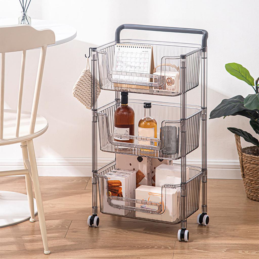 Chariot de Rangement à Roulettes Stable Élégant Multifonctionnel Robuste Organisateur de Rangement Mobile Chariot pour