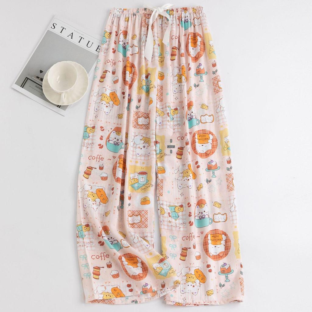Women's Floral Cotton Silk Pajama Pants, Mosquito Repellent, Outdoor & Home Wear, Plus Size, Lightweight Summer Style.