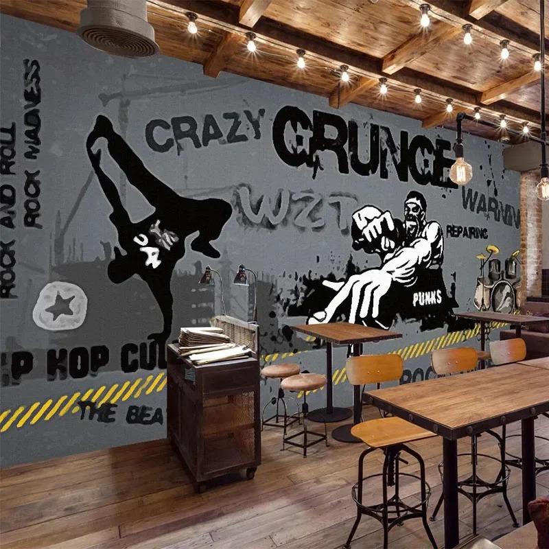 3d Wallpaper Hand-Painted Street Graffiti Mural Gray Cement Wall Mural Restaurant Cafe Background Wall Wallpaper