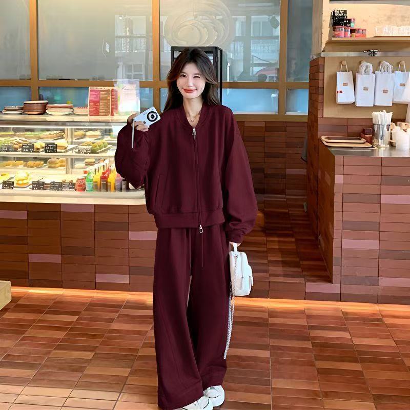 Plus Size Sports Suit Spring and Autumn Gray Suit Fashion Sweater Casual Lazy Sports Loose Two-piece Suit