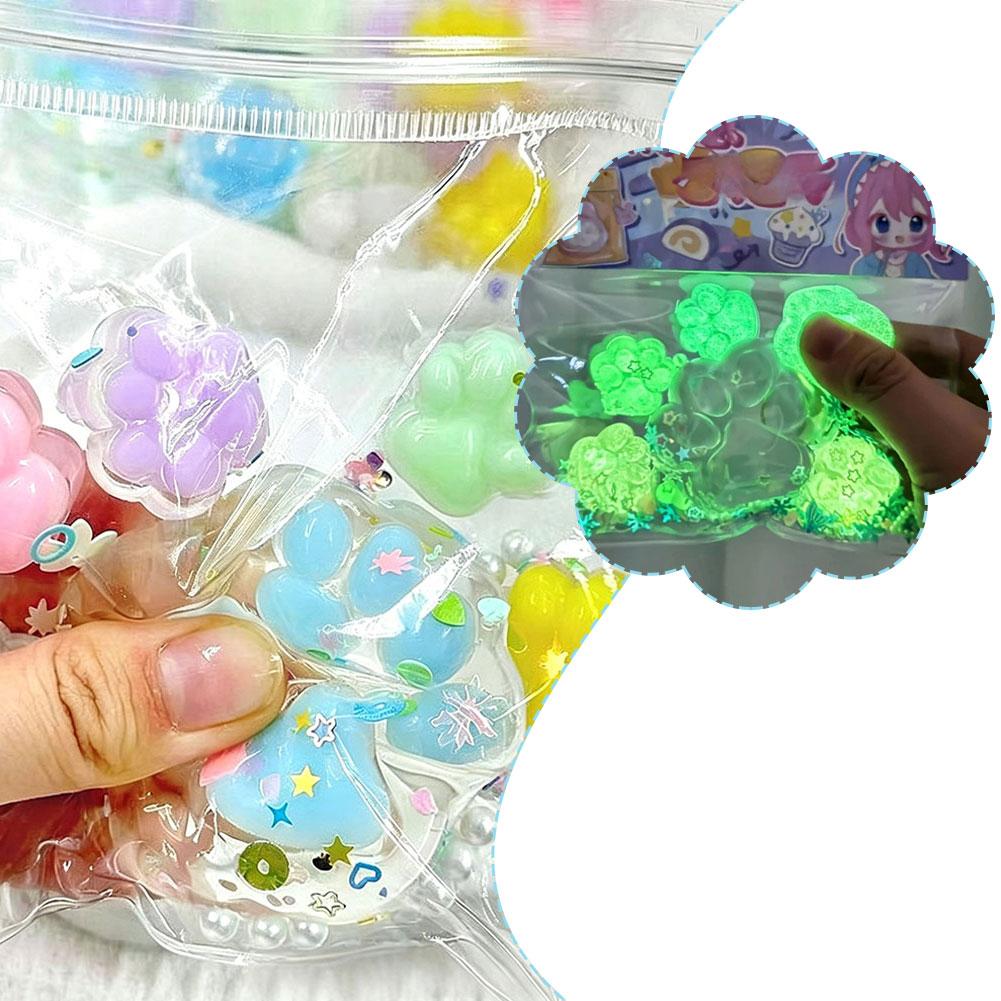 Multifunctional Cat Paw Squishy Toys Transparent Glow In The Dark Soft TPR Stress Relief Fidget Toys 1 Set For Kids Holiday Gift