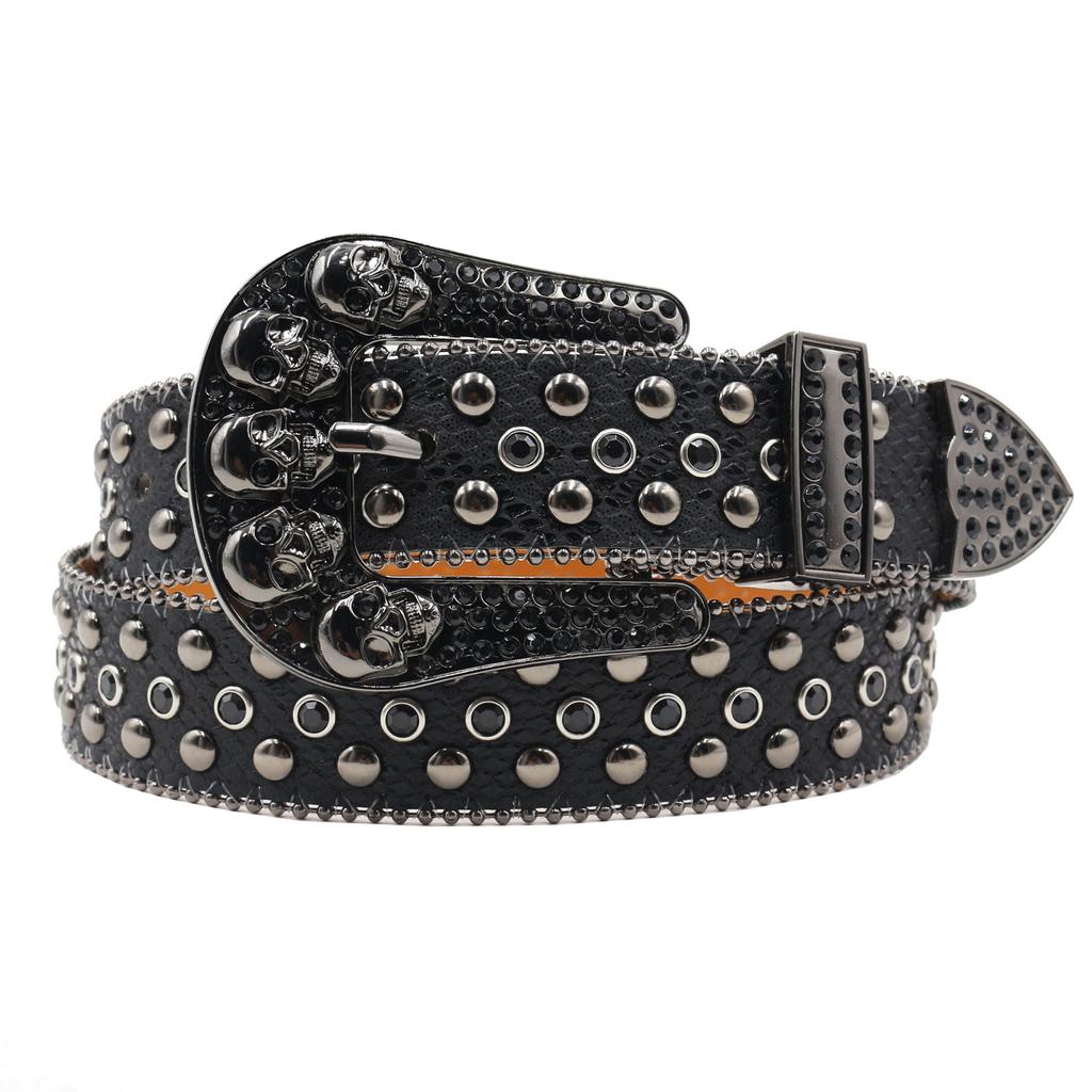 Snake Pattern Skull Rhinestone Belt European and American Style Women's Belt Extended Belt Denim Style Outdoor Belt