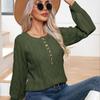 GMXIA Solid Color Print Autumn Winter O-Neck Casual Button-twisted Long Sleeve Twist Knit Pullover Sweater for Women