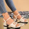 Soft Sole Strap Sandals Women's 2025 Summer Block Heel with Skirt French Bow Outer Heels