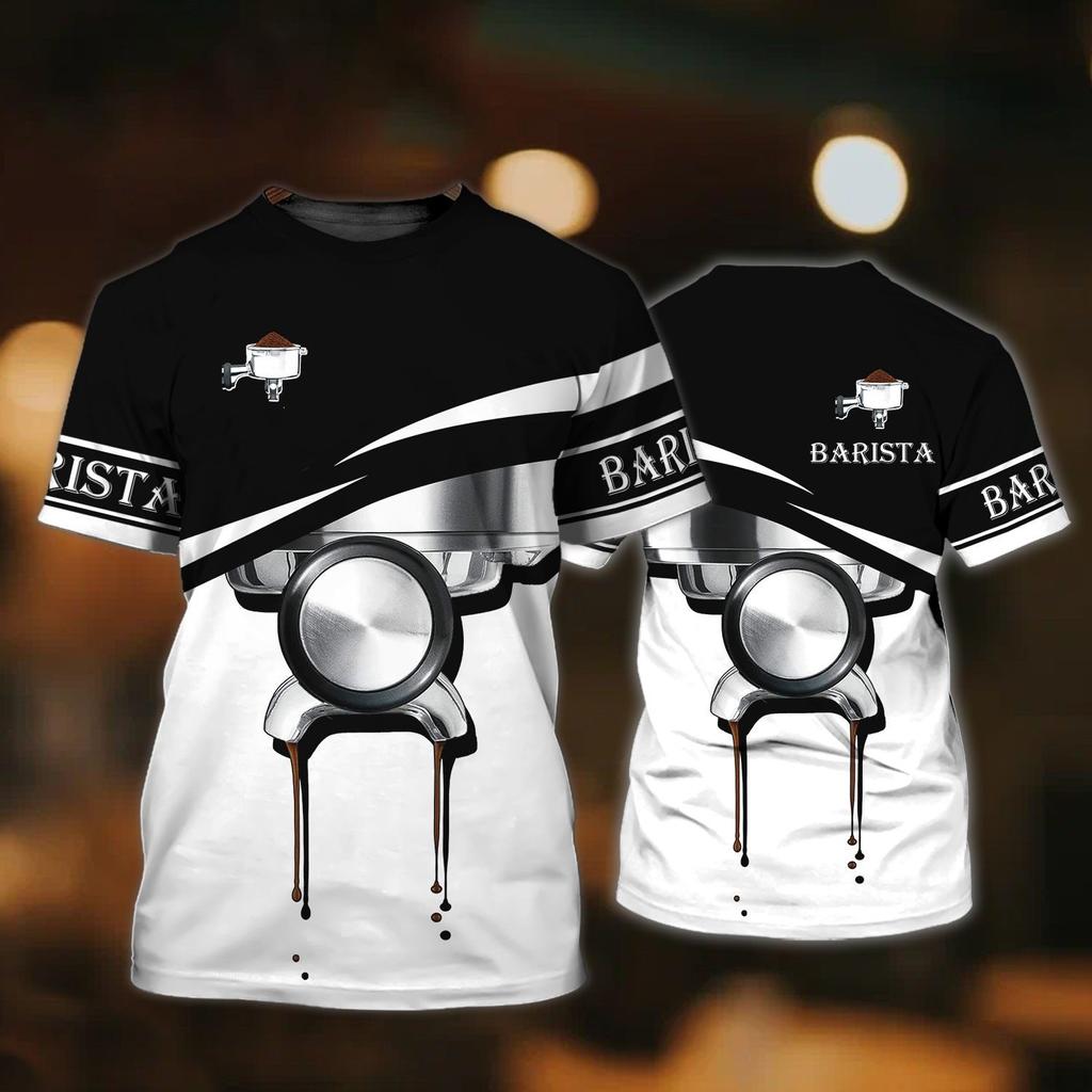 Barista Style Make Coffee 3D Print Summer Men's Round Neck T-shirt Casual Short Sleeve Oversized Pullover Fashion Men Clothing