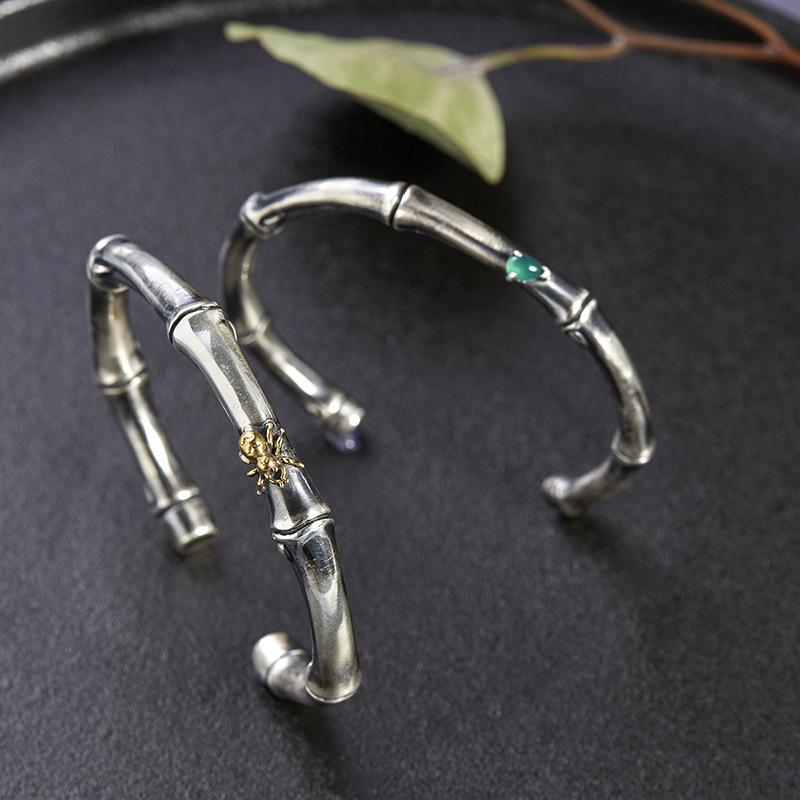 Buyee 925er Sterlingsilber Großer Herrenarmreif Kreis Elegantes Bambusgelenk Goldener Spinnennetz-Armreif für Frau Mann Mode Feiner Schmuck