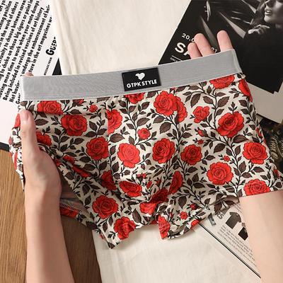 Neue Herren Eis Seide Mid-Rise Atmungsaktive Boxer Briefs mit Print
