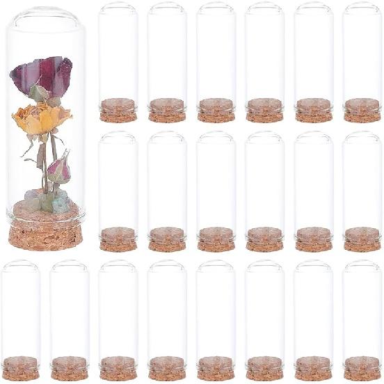 BENECREAT 10Pcs Dome Decorative Jars, 1.8x3.5inch Glass Display Dome Cloche Glass Bell Jar with Cork Base for Flower Storage, Specimens, Crafts 9.5 Ounces