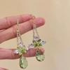 "Green" New Chinese Retro Green Flower Water Drop Fringed Earrings High-end Light Luxury Temperament Earrings