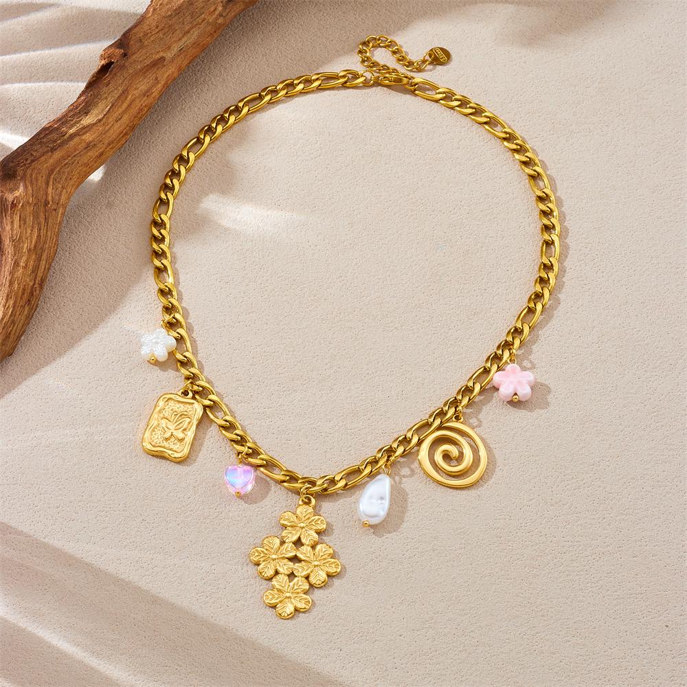 DIEYURO 316L Stainless Steel Golden Butterfly Pearl Flower Pendant Necklace Lady Novel Collarbone Chain Jewelry Holiday Gift