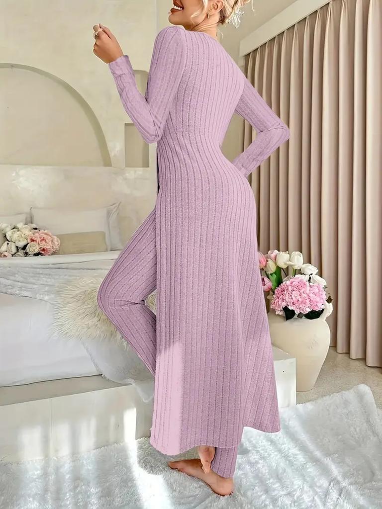 New Design Crew Neck Ruffled Long Sleeve Set 2 Pieces Spring Set
