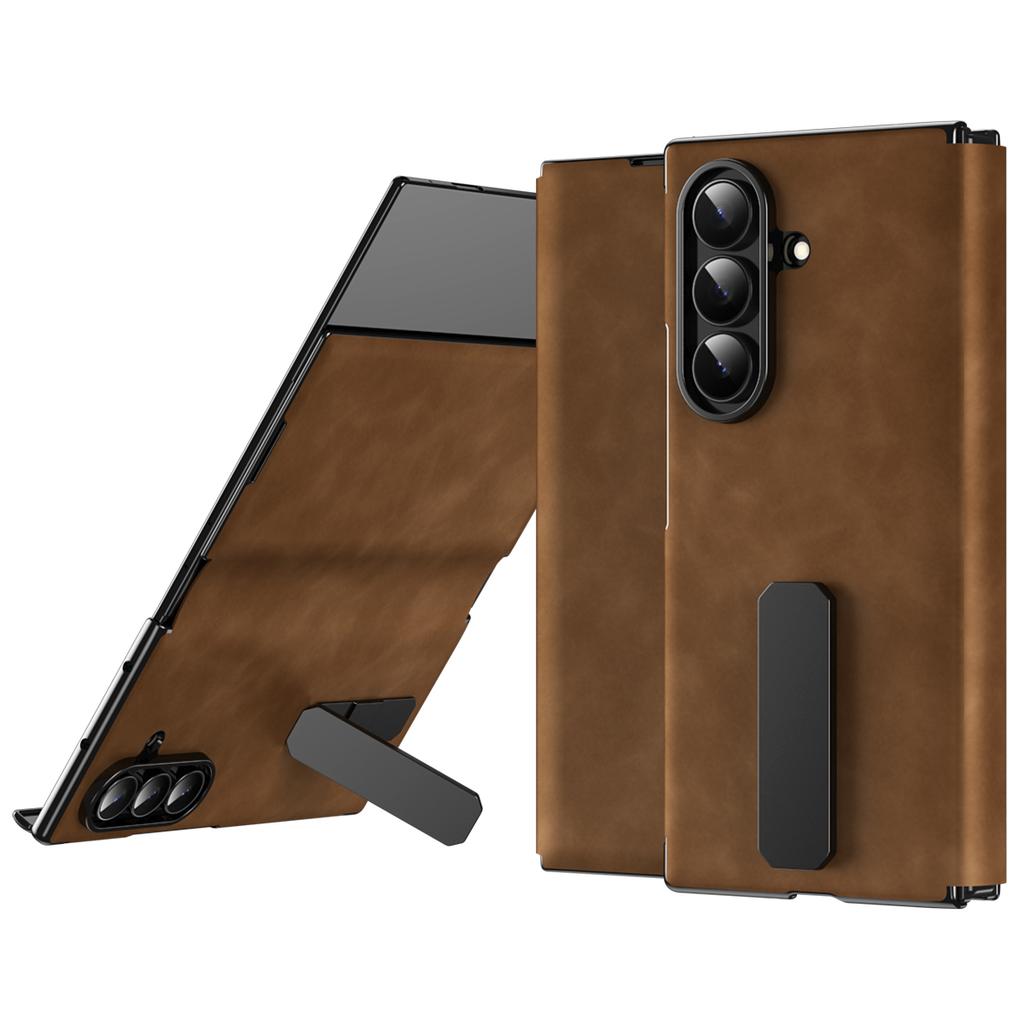 For Samsung Galaxy Z TriFold 5G Case Kickstand Nappa Texture Leather + PC Phone Cover