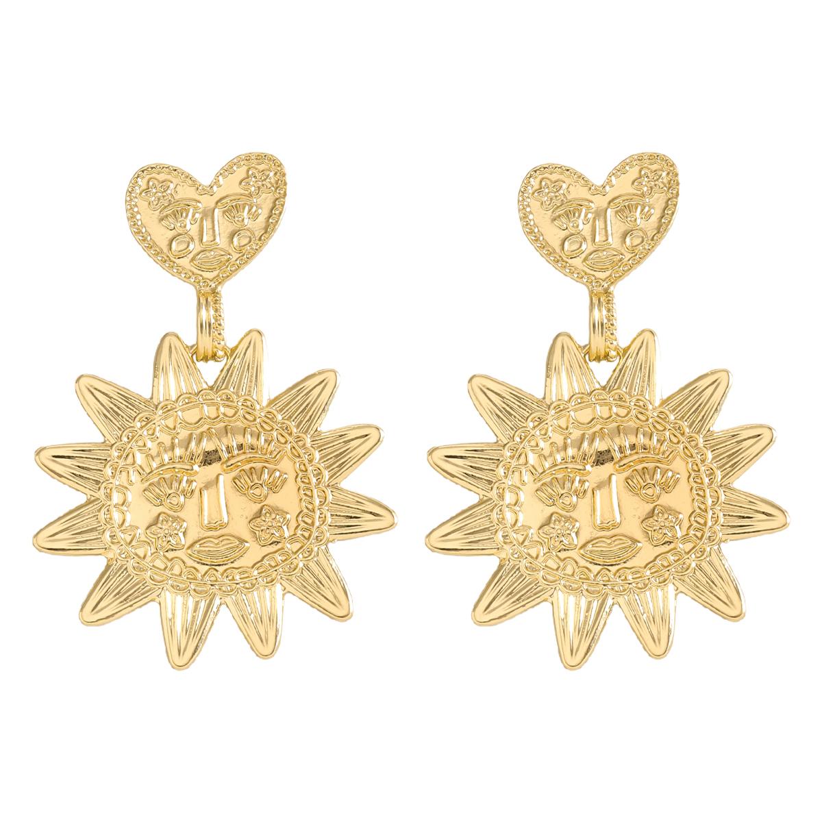 

ZAA Элегантные серьги-солнце в форме сердца, нерегулярные металлические геометрические серьги-подвески для женщин, преувеличенно дизайнерский аксессуар для вечеринок, подарки золотистый