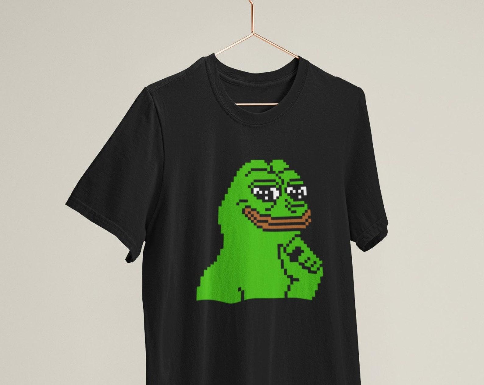 Smiling Pepe Frog in Pixels Internet Meme / Heavyweight cotton unisex T shirt with print tee top 2XL