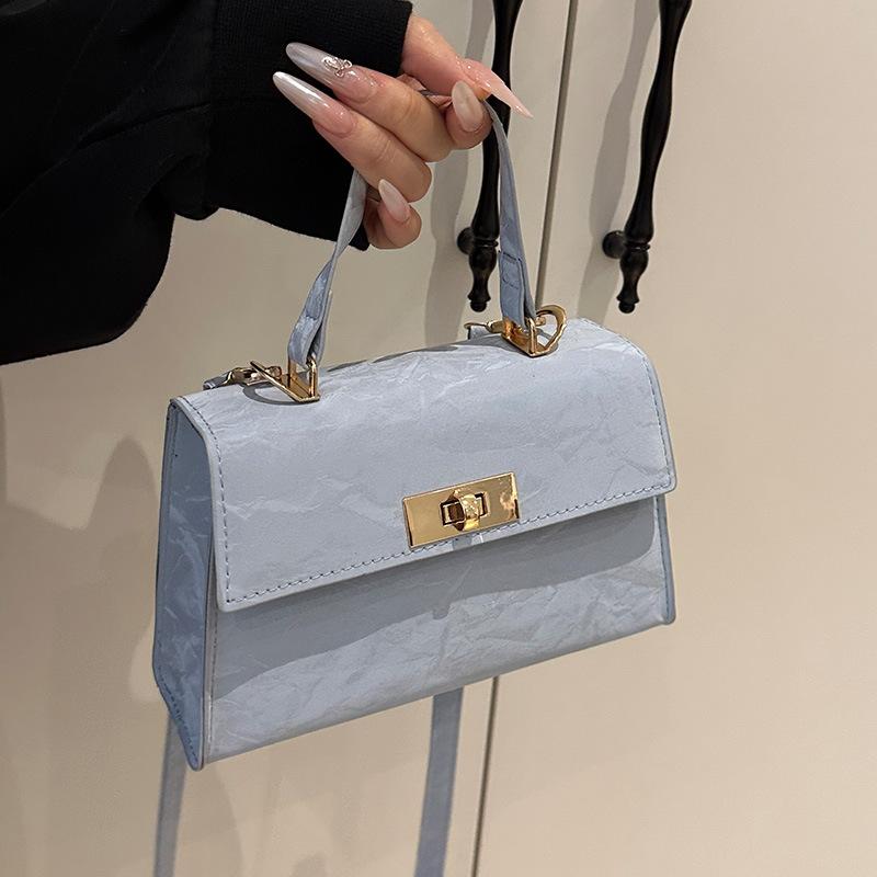 Spring New Style  Simple Commuting Lock  Retro Trend Korean Version Solid Color Hand-held Single Shoulder Crossbody Small Square Bag